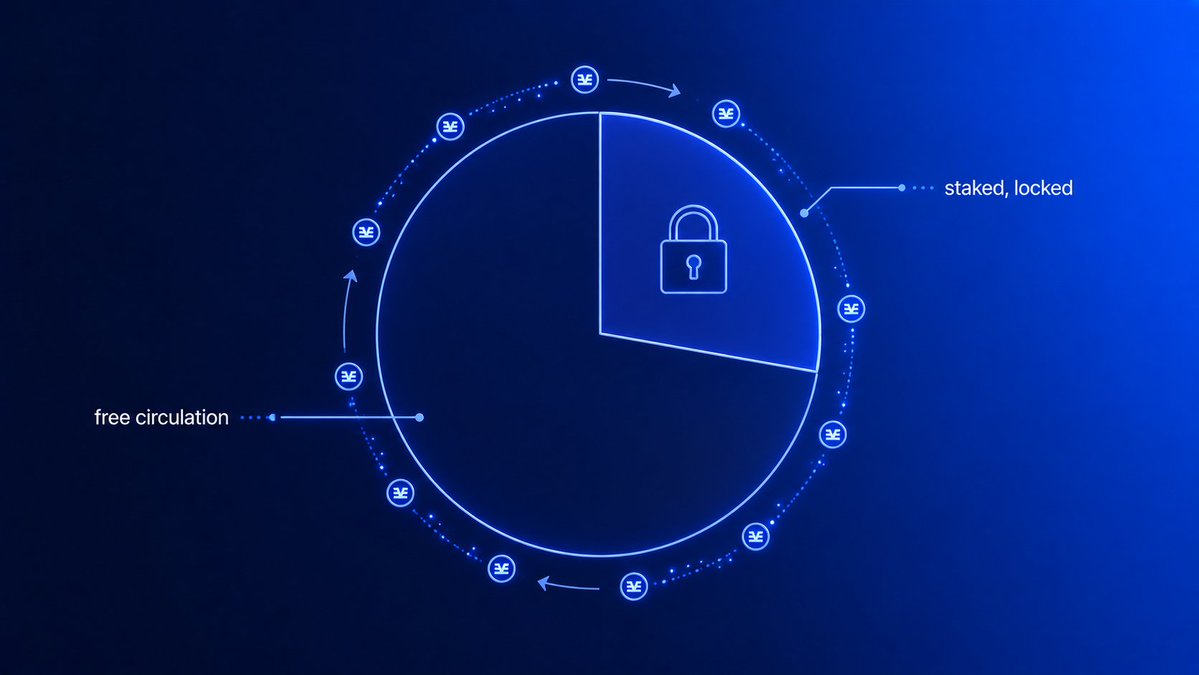 Enclyra_Labs's tweet photo. Staked money isn't sitting idle in someone's wallet. It's locked up backing an operator or verifier's honesty, so a chunk of supply stays out of circulation for as long as the network is actually running. https://t.co/irz2SeTUqk