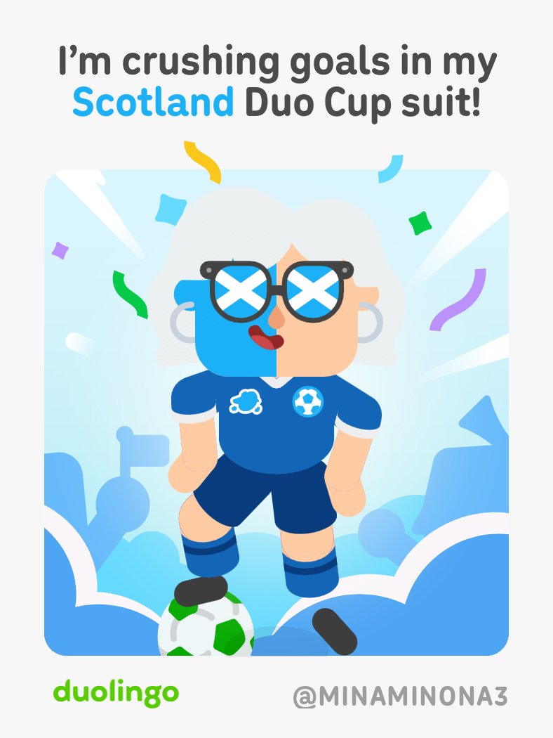 MiedaAkiko's tweet photo. got my new Scotland suit on duolingo https://t.co/tVAZ9uTSfA