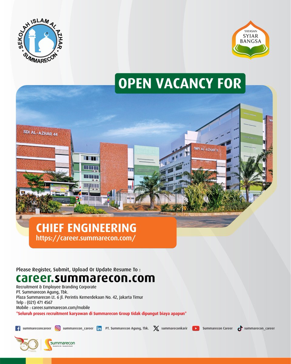 summareconkarir's tweet photo. WE'RE HIRING! - CHIEF ENGINEERING
Interested in applying? do visit this link: https://t.co/XDLcMEKg97
For more information, please check our website on https://t.co/wL1PCjR16J
Apply now and wish you the best of luck!
#seeyouatsummarecon #summarecon https://t.co/3CpxUcsBeM