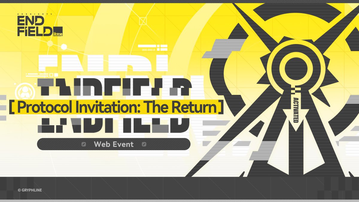 AKEndfield's tweet photo. [Protocol Invitation: The Return] Web Event Details

The notifications are spreading. Text and audio data are being sent to every corner of the world. If you have slowed down your travels, listen to the call that beckons us to return to Talos-II.

>>Click to Go to the [Protocol Invitation: The Return] Web Event<<
https://t.co/FqJNi0i4S8

▼// Event Time 
Throughout the [Homecoming] version

▼// Participation Requirements 
After the Event Center is unlocked

▼// Event Details 
· During the event, you can share your exclusive Invite Code to invite [Returning Members] to the event, and earn [Oroberyl] rewards. 
· During the event, [Returning Members] can enter and link another player's Invite Code on the event webpage. Once linked, the code cannot be changed. Complete the linking for an exclusive reward of [Oroberyls].

▼// [Returning Member] Eligibility Criteria 
Endministrators who are eligible for the [Protocol Reconnection] event will be considered [Returning Members].

※ For more event details, check the [Protocol Invitation: The Return] event webpage.

#ArknightsEndfield #Endfield #CompanionshipCelebration