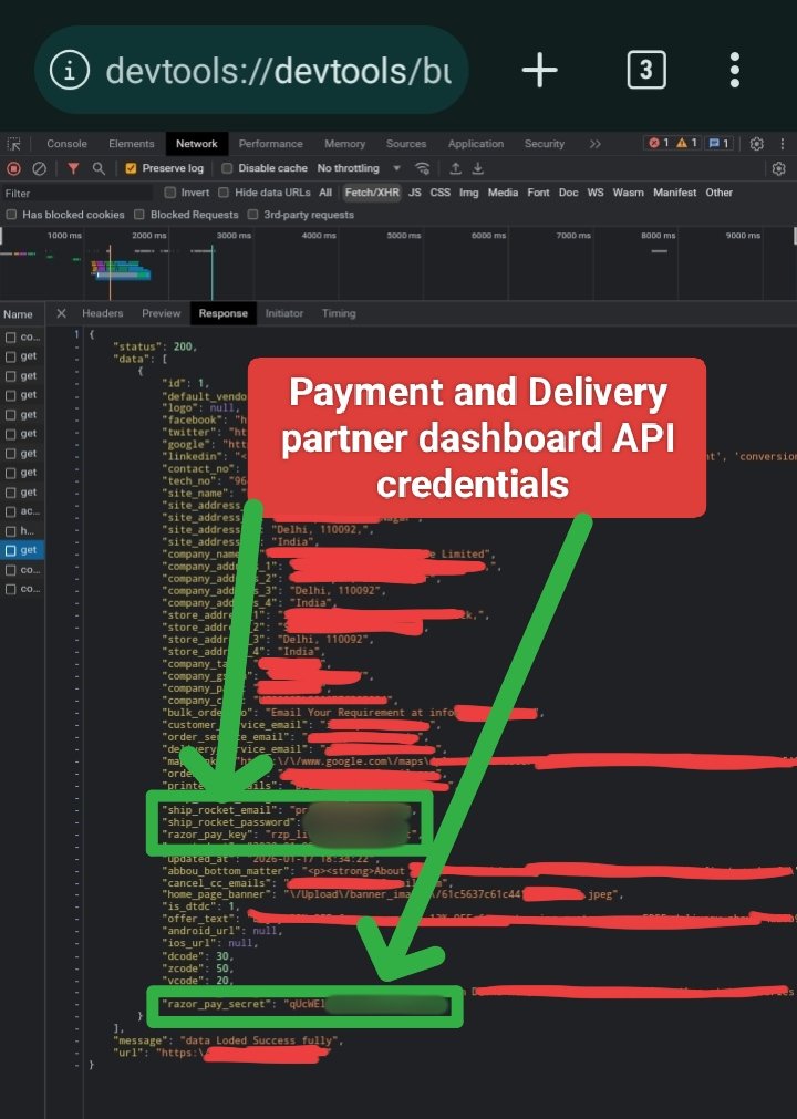 InaamShabir's tweet photo. This was an unauthenticated API on an ecommerce site leaking high risk credentials in plain text one of Razorpay and another one is a delivery partner. I was acknowledged by CERT-In for this because it was a VDP.
Dated 31 Jan 2026
#vdp #bughunting #apiLeak #hacking https://t.co/3UtG8R9sUM