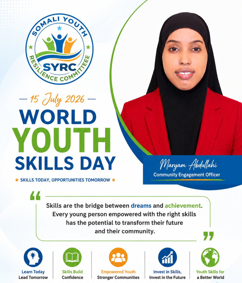 SYRCSomalia's tweet photo. "Skills are the bridge between dreams and achievement. Every young person empowered with the right skills has the potential to transform their future and their community." Says Maryan Abdullahi, community Engagement Officer.
@WYMDnetwork 
@UNWOMEN4Youth 
@UNYouthAffairs https://t.co/9rl2ez14Bw