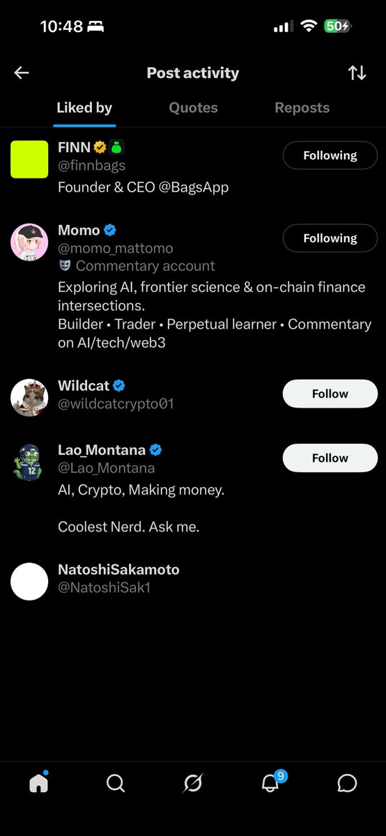 NatoshiSak1's tweet photo. You wont believe who liked this tweet 👀👀👀 
@finnbags is watching and waiting for the right time to start publicly supporting. Patience will make you money, trust me https://t.co/c0tQWphRSn
