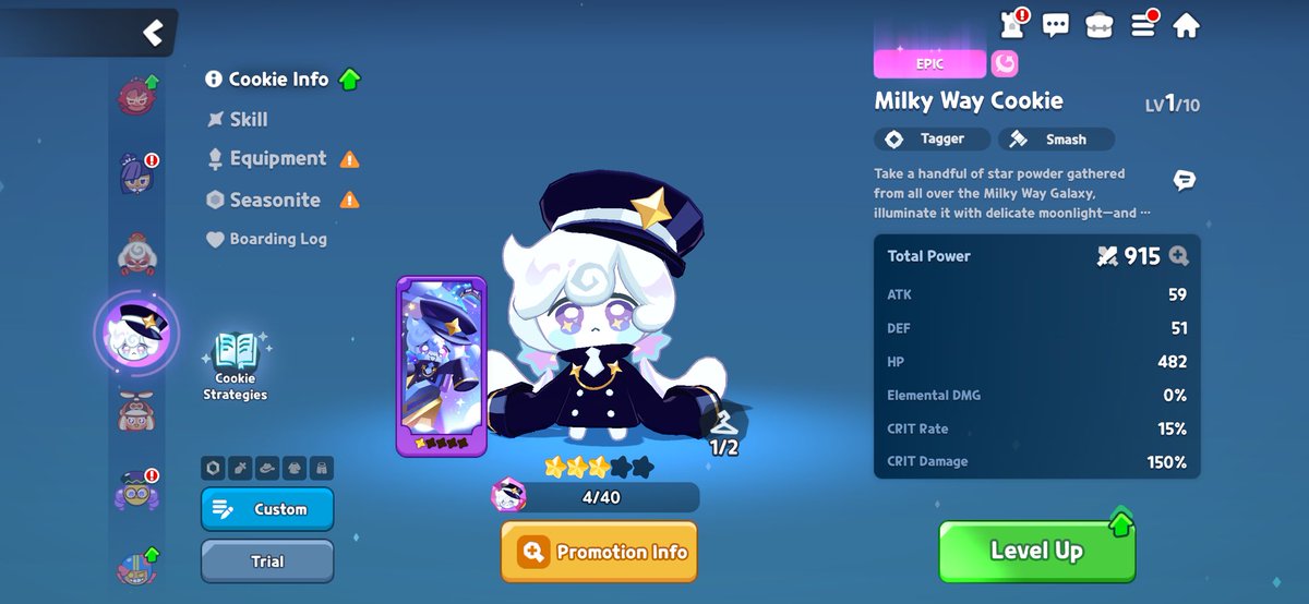 reluna1426's tweet photo. 5 Star Stardust Cookie the day he is released because he’s my favorite of the mystic bunch ✨✨💫
Though Moonlight is pretty built herself! Meanwhile, I ran out of crystals for Milky Way,,, if I could get her to 4 stars, I can make something out of it 🫡
#crtoa https://t.co/B1jJVzpXwi