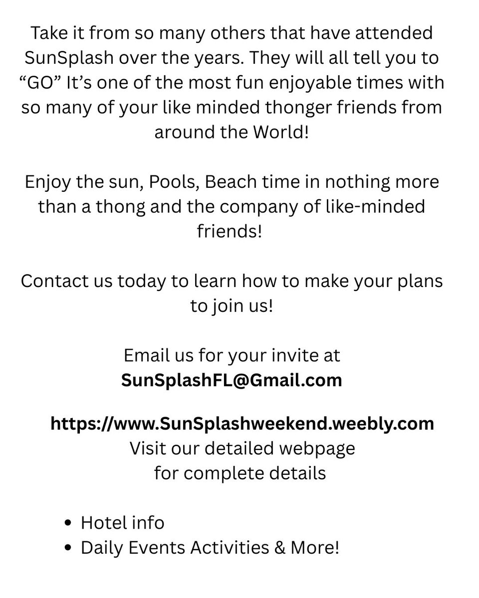 SunSplashThong's tweet photo. SunSplash thongers event happening soon! https://t.co/GlijVXd7Im