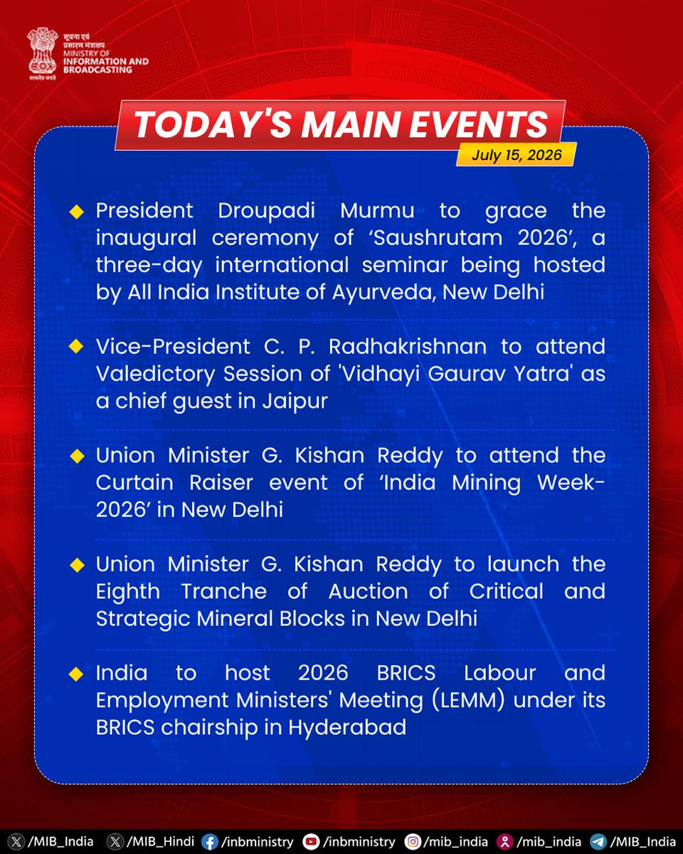 MIB_India's tweet photo. Here's a look at major activities for the day.