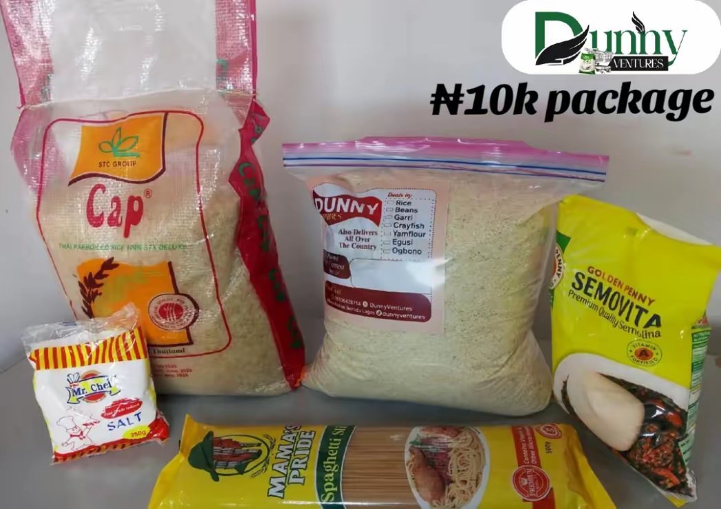 DunnyVentures's tweet photo. With ₦10k -₦50k, your kitchen is fully sorted with this loaded package.

• Cap Rice 

• 2 Golden Penny Semovita 
• Garri
• Spaghetti 
• Power Oil 
• Sugar 
• Salt 
• Indomie 
• Pepper 
• and more.

Why struggle when you can get quality at once?   

We deliver fast to Lagos, Ibadan, Ogun, Osogbo, Ekiti & surroundings.  

Today only – First 10 orders get an extra gift 🎁 .

@zhus_jdo @painthesage