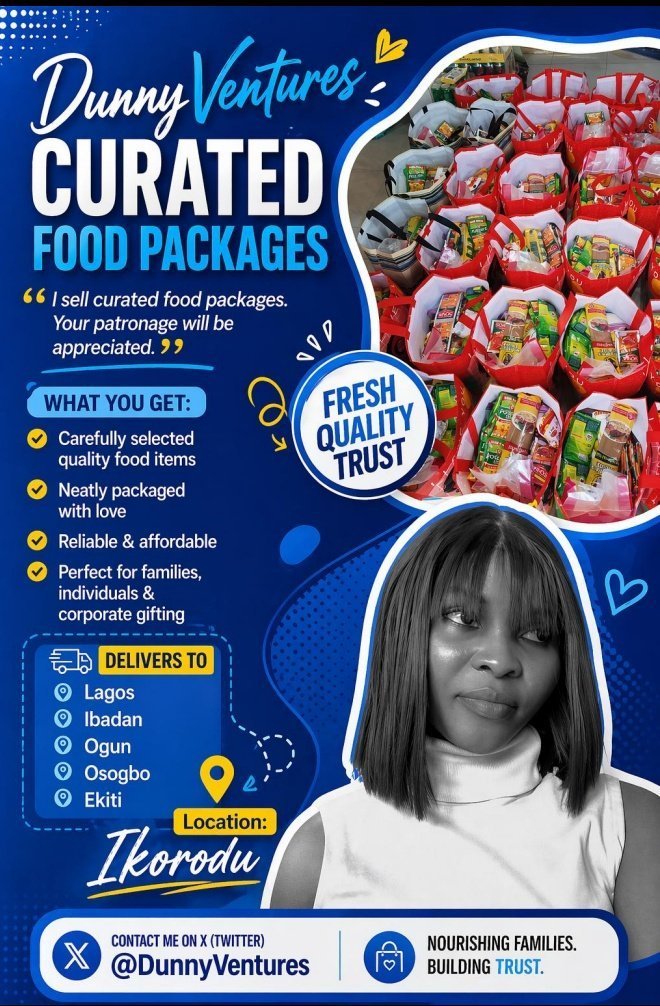 DunnyVentures's tweet photo. With ₦10k -₦50k, your kitchen is fully sorted with this loaded package.

• Cap Rice 

• 2 Golden Penny Semovita 
• Garri
• Spaghetti 
• Power Oil 
• Sugar 
• Salt 
• Indomie 
• Pepper 
• and more.

Why struggle when you can get quality at once?   

We deliver fast to Lagos, Ibadan, Ogun, Osogbo, Ekiti & surroundings.  

Today only – First 10 orders get an extra gift 🎁 .

@zhus_jdo @painthesage