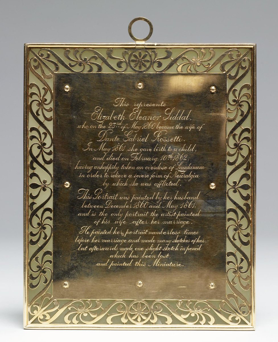 plummie9's tweet photo. Attributed to Dante Gabriel Rossetti (1828-1882)
Mrs. Rossetti,c 1860-61
Photograph painted over in gouache.
The frame is gold, opal, sapphires and diamonds & added in 1906, by J. Pierpoint Morgan, the owner then.
@walters_museum
#PreRaphaelites https://t.co/z6aHSCZ9W6