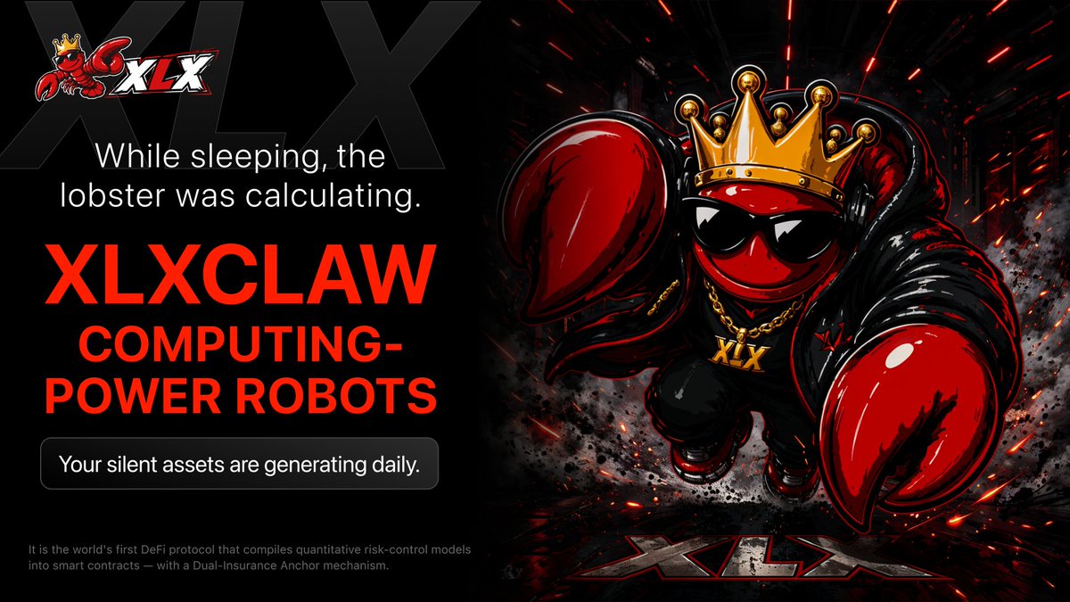 XLXCoin's tweet photo. ⏰ Stop waiting.

Hashpower is running. Burns are burning.
One day earlier = one more day of earnings.

XLXCLAW lobster robot is already working.
What are you still hesitating for?

🦞#XLX #ActionTaker #PassiveIncome https://t.co/cZkvqu2Qyy