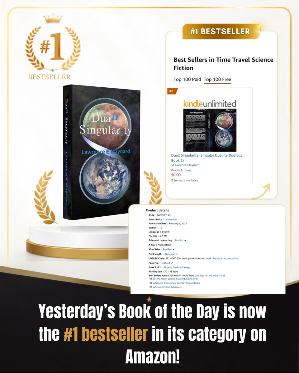 TwBookClub's tweet photo. Wow! Yesterday's Book of the Day, Duall Singularity: Singular Dualiity Duology Book 2 by Lawrence E Maynard, is now the #1 bestseller in its category on Amazon!

Congratulations, @KakantePublish

Get your copy:
https://t.co/1y483zp5cz https://t.co/Pio5dfBOTt