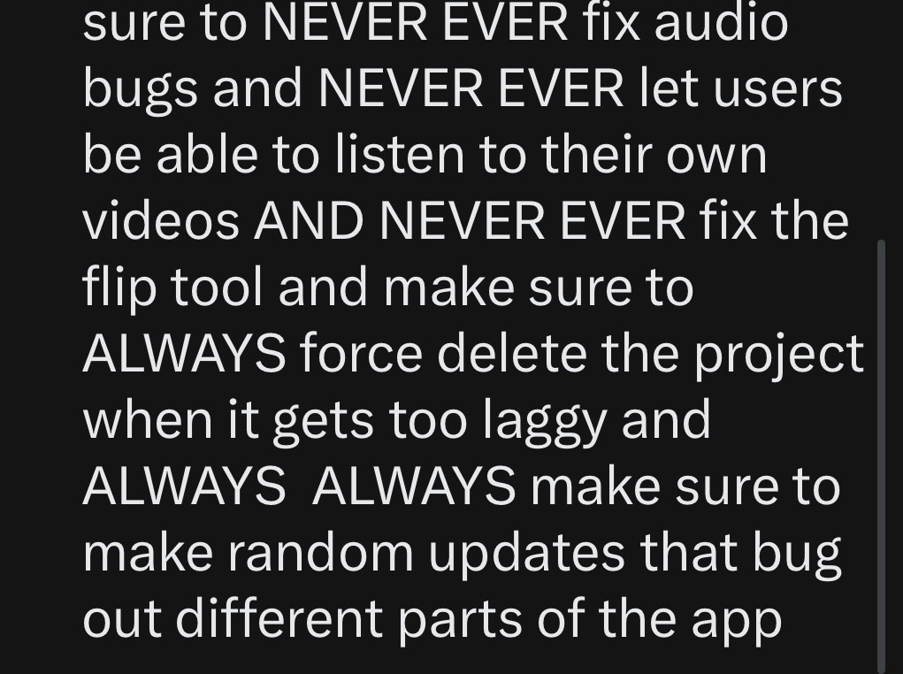 sadi1v's tweet photo. alight motion is a greedy mess sure instead of fixing the volume button yeah let’s promote TEMPLATES THAT NOOOOBODY uses and only makes ur app laggier oh and let’s NEVER EVER fix the play button either and let’s make https://t.co/vN48WYS8Pb