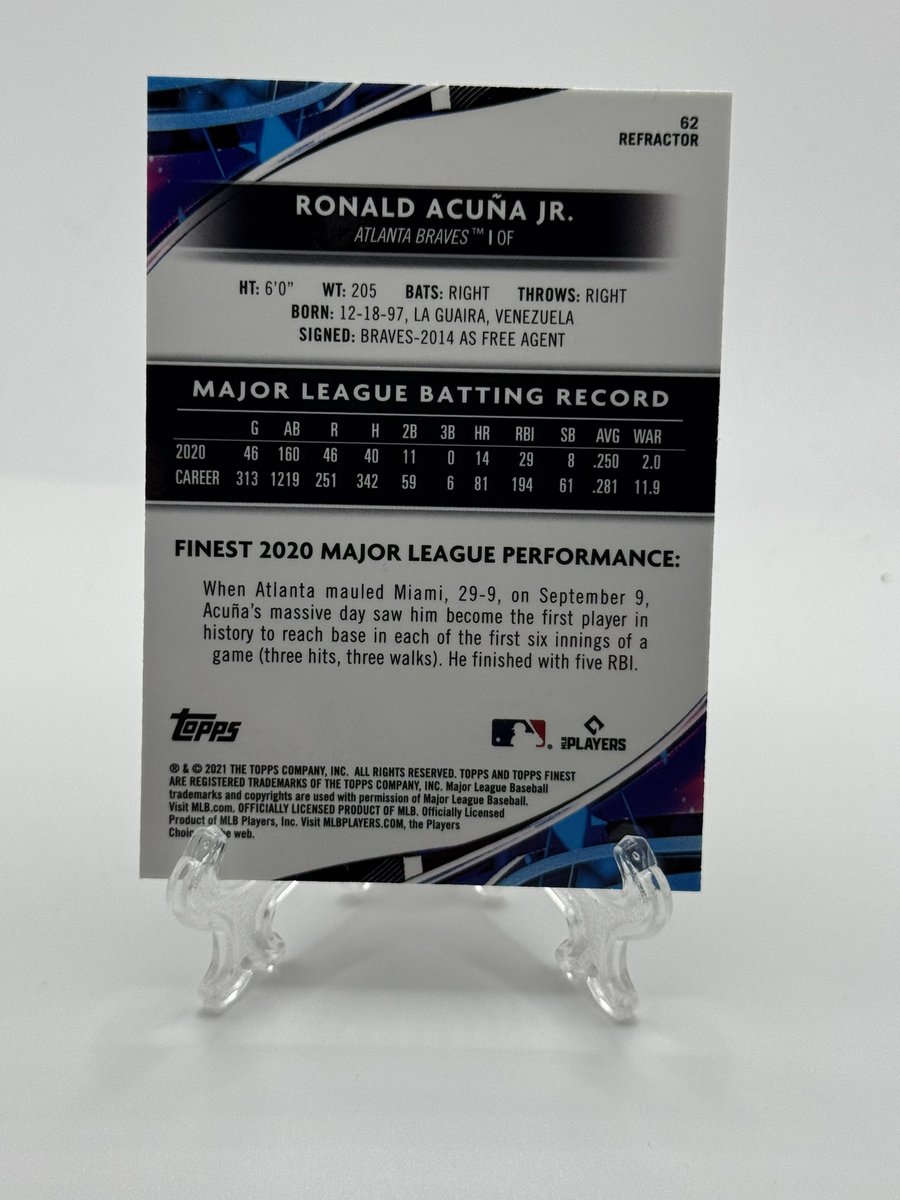 CoachsCardsOK's tweet photo. 2021 Topps Finest Ronald Acuna Refractor 
$5 bmwt https://t.co/79G09rhvW1