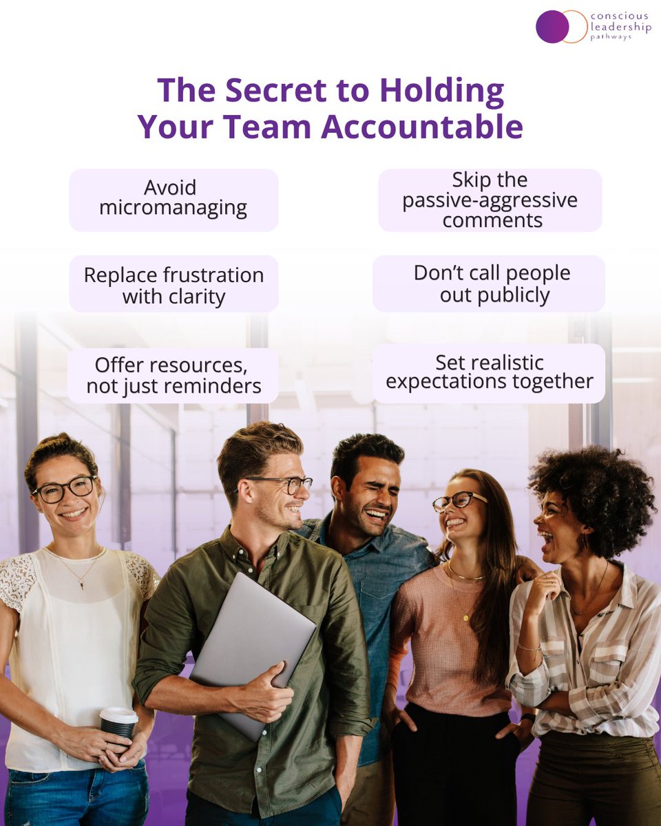 ConsciousLP123's tweet photo. Accountability is about creating the clarity, trust, and ownership that help teams perform at their best.✨
Lead with empowerment, not control.

Explore our High-Performing Teams Program ⬇️
 https://t.co/cxMwF9C3NC

#HighPerformingTeams #ConsciousLeadership https://t.co/P3k3VMsGbF