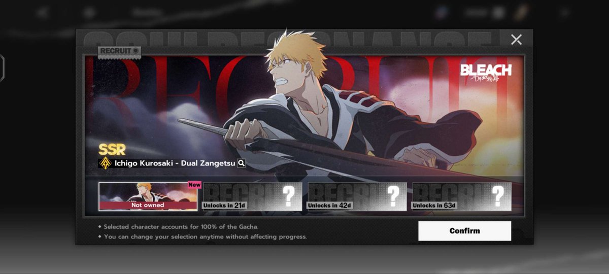 BleachGameNews's tweet photo. Ichigo's Banner lasts for 83 DAYS!! They've now confirmed that there will be 4 TYBW banners and show the start date for each. 

#BLEACH #BleachSoulResonance https://t.co/cfH3z91JiZ