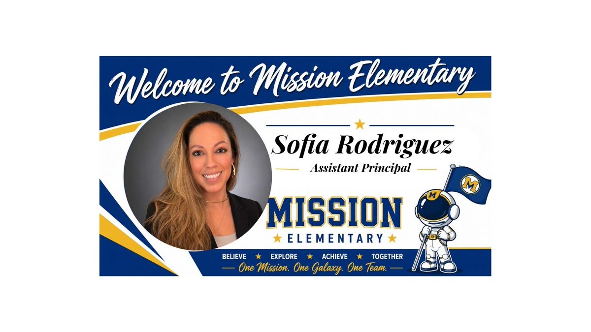 MSE_Astronauts's tweet photo. Please help us give a warm Mission Elementary welcome to our new Assistant Principal, Sofia Rodriguez! We're excited for the leadership, passion, and dedication she'll bring to our students, staff, and families. Welcome to the Mission family! #MissionElementary #MissionReady https://t.co/n8GcFSz2UO