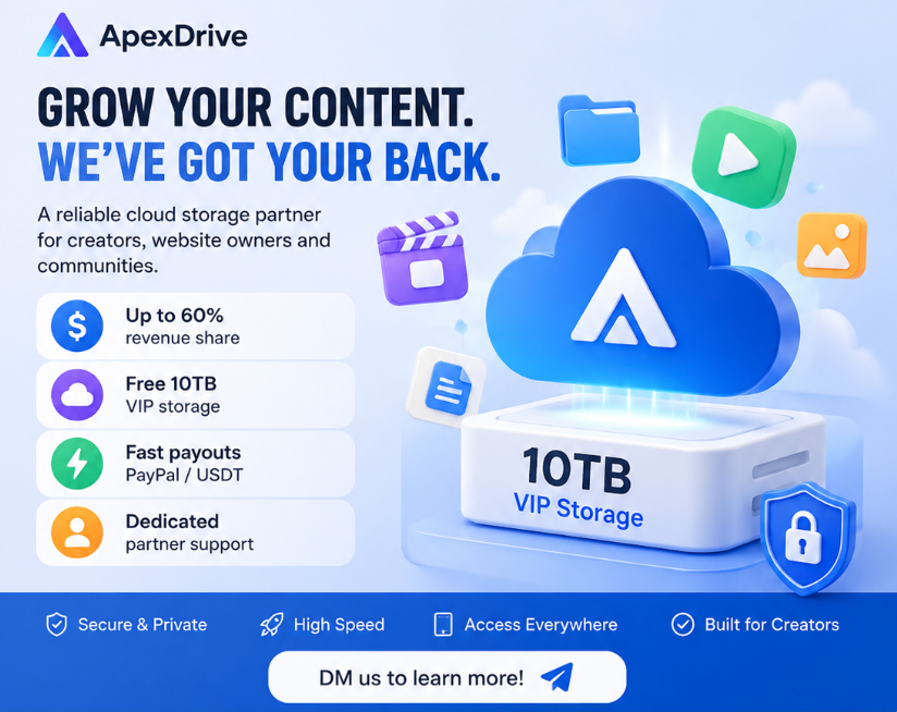 ApexDrive2026's tweet photo. We're looking to collaborate with creators, website owners, and online communities who need reliable cloud storage.

If you're looking for a long-term storage partner with flexible collaboration options, we'd love to chat.

Feel free to send us a DM.

#CloudStorage #Creators https://t.co/R6xwtfPMm5