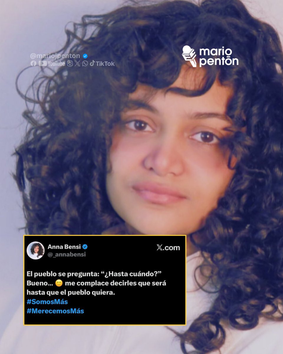 MarioJPenton's tweet photo. 🔴El pueblo se pregunta: ¿hasta cuándo?....Me complace decirles que será hasta que el pueblo quiera.

La valiente joven cubana Anna Bensi lanzó un mensaje desafiante en redes sociales afirmando que la situación en Cuba cambiará “hasta que el pueblo quiera”, en medio de un nuevo colapso del sistema eléctrico que dejó a millones sin servicio. Su publicación refleja el creciente descontento social ante la crisis energética y las condiciones de vida en la isla.

El pronunciamiento llega en un contexto de presión personal para Bensi, quien fue detenida durante casi 11 horas por la policía y enfrenta un proceso penal junto a su madre. Ambas están bajo arresto domiciliario desde marzo, acusadas por difundir un video de un agente del MININT, lo que podría costarles hasta cinco años de prisión.

A pesar de las amenazas y la represión, la joven activista asegura que su determinación se ha fortalecido. Su caso ha generado atención internacional y respaldo de figuras políticas y organizaciones de derechos humanos, convirtiéndola en una de las voces más visibles del activismo juvenil en Cuba.

CIBERCUBA