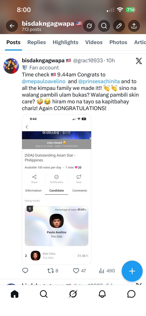 grac10933's tweet photo. Share ko lang to hayaan nyo pong kiligin ang tita nyong 47yrs old na opo kinikilig po ako kasi nag like si @mepauloavelino sa post ko like O to the M to the G 🤣🤪😂 https://t.co/8eDSrzWAnN