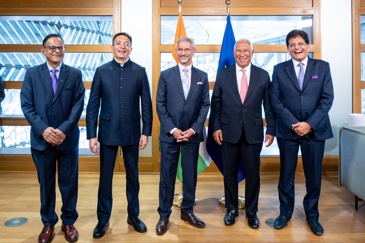 sidhant's tweet photo. India, EU TTC meet today. Top Indian ministers including EAM Jaishankar in Brussels. Call on President of the European Council Antonio Costa https://t.co/13cqS46Uoh