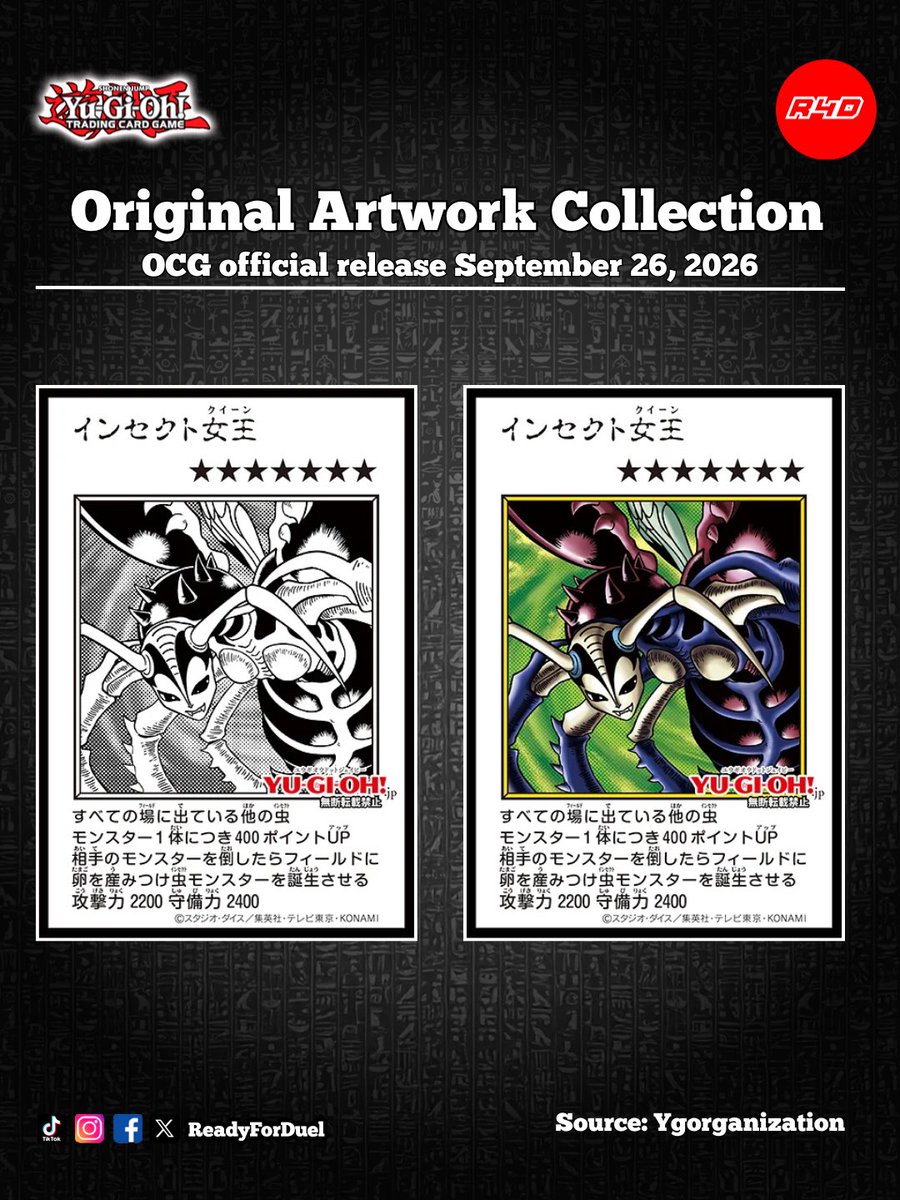 Readyforduel's tweet photo. We're revealing 15 of the "MANGA-STYLE cards" that will be included in the special pack "Yu-Gi-Oh! ORIGINAL ARTWORK COLLECTION," which will be released on September 26th (Saturday)!

"MANGA-STYLE cards" are
designs based on the "M&W (Magic & Wizards)" cards that appear in the original manga "Yu-Gi-Oh!", and in the "Yu-Gi-Oh! ORIGINAL ARTWORK COLLECTION," each card is included in both a monochrome version and a color version.

The effect text of "MANGA-STYLE cards" can be interpreted differently.
"MANGA-STYLE cards" can be used in official duels, and each card is treated as a "card with the same name" as an existing card with the corresponding card name. You can include up to 3 of them in your deck in total.
In addition, their type, attribute, level, attack power, defense power, and monster effects are also treated as the same as the existing card.

#YuGiOh #OCG #遊戯王 #Readyforduel