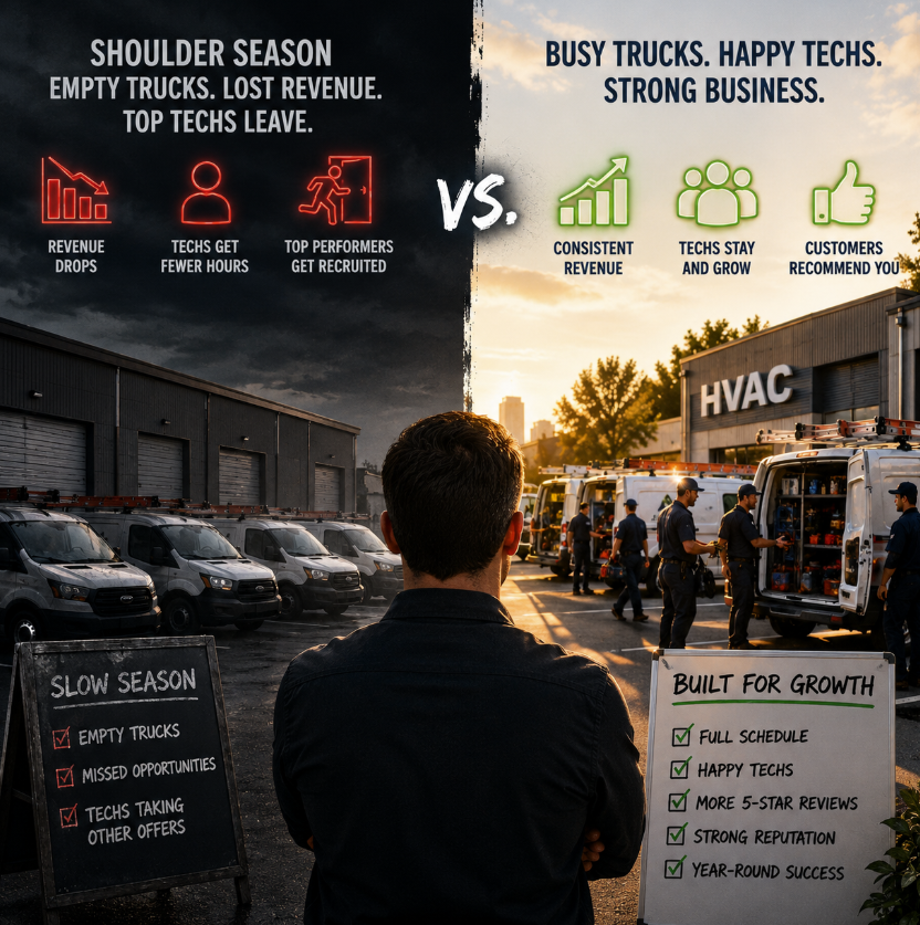 AgileHVACPros's tweet photo. An empty HVAC truck doesn't just cost you revenue it can cost you your best technicians.

During shoulder season, idle trucks mean fewer hours, while competitors are busy hiring top talent.

How does your company keep technicians busy year-round?

#HVAC https://t.co/fHwomFXwKx