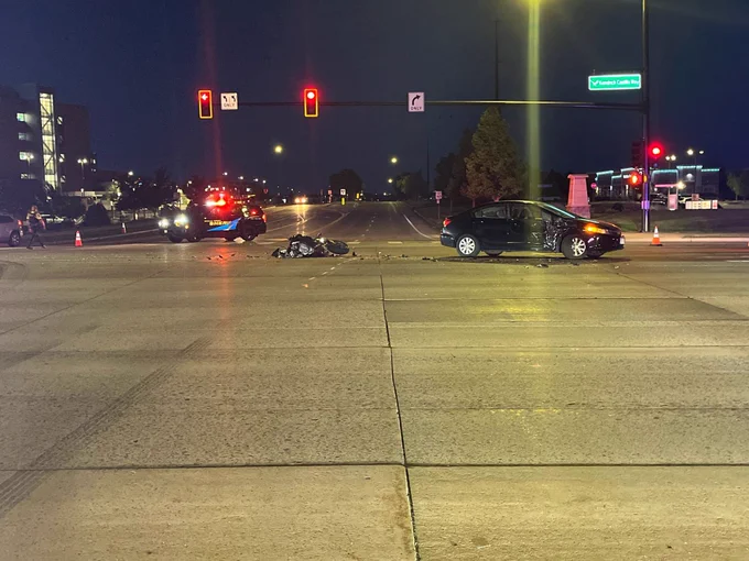 Picture of crash on Kendrick Castillo Way and Town Center Drive. Southbound traffic is open but all other lanes are closed 