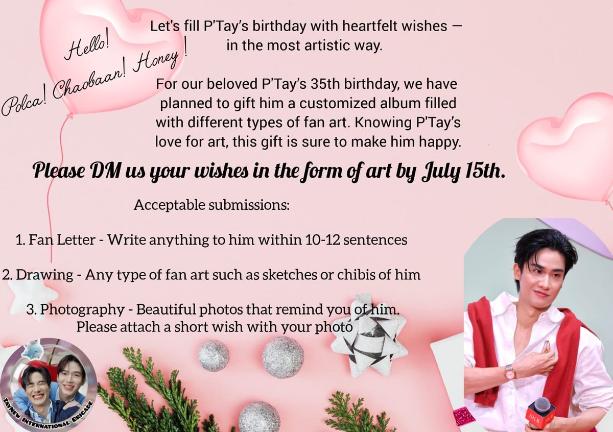 FansclubTaynew's tweet photo. Final Reminder ❗❗❗❗❗

TAWANSHINE 2026

If you want to send your letters or fan art send it within 11.30 pm 🇹🇭 
After that we can't accept anything more

You can DM to anyone of these peoples 
@Tinni_7 
@befiercetaynew 
@TayNew__Love 
@iamjustagirl331 

#Tawan_V https://t.co/fgn4b5qqc6