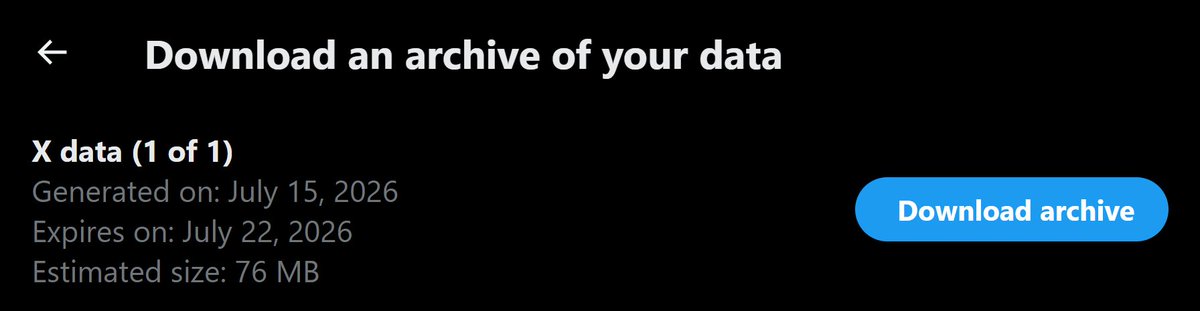 ClickbaitExe's tweet photo. Funnily enough, not even twitter calls twitter X. I made a request for my data due to the recent debacle with the account lock and the archive was titled "twitter." Not only that but the HTML looks like an old twitter page.

Spose Elon don't care about privacy so he didn't bother https://t.co/ZHD5lBJaTh