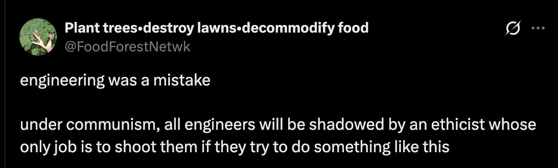 Plant trees•destroy lawns•decommodify food tweet media