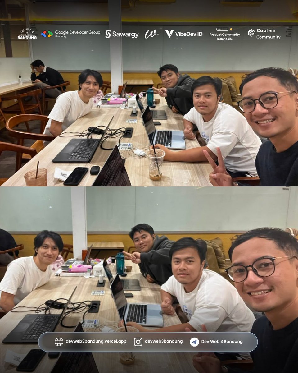 devweb3bandung's tweet photo. Community Hangout &amp; Tech Discussion Recap 14 Juli 2026.

Kerja sambil ngopi, lanjut diskusi sampe lupa waktu. Itu adalah resep manjur buat upgrade diri bareng temen-temen komunitas.

See you di WFC selanjutnya 🚀 https://t.co/JATubG8DZG