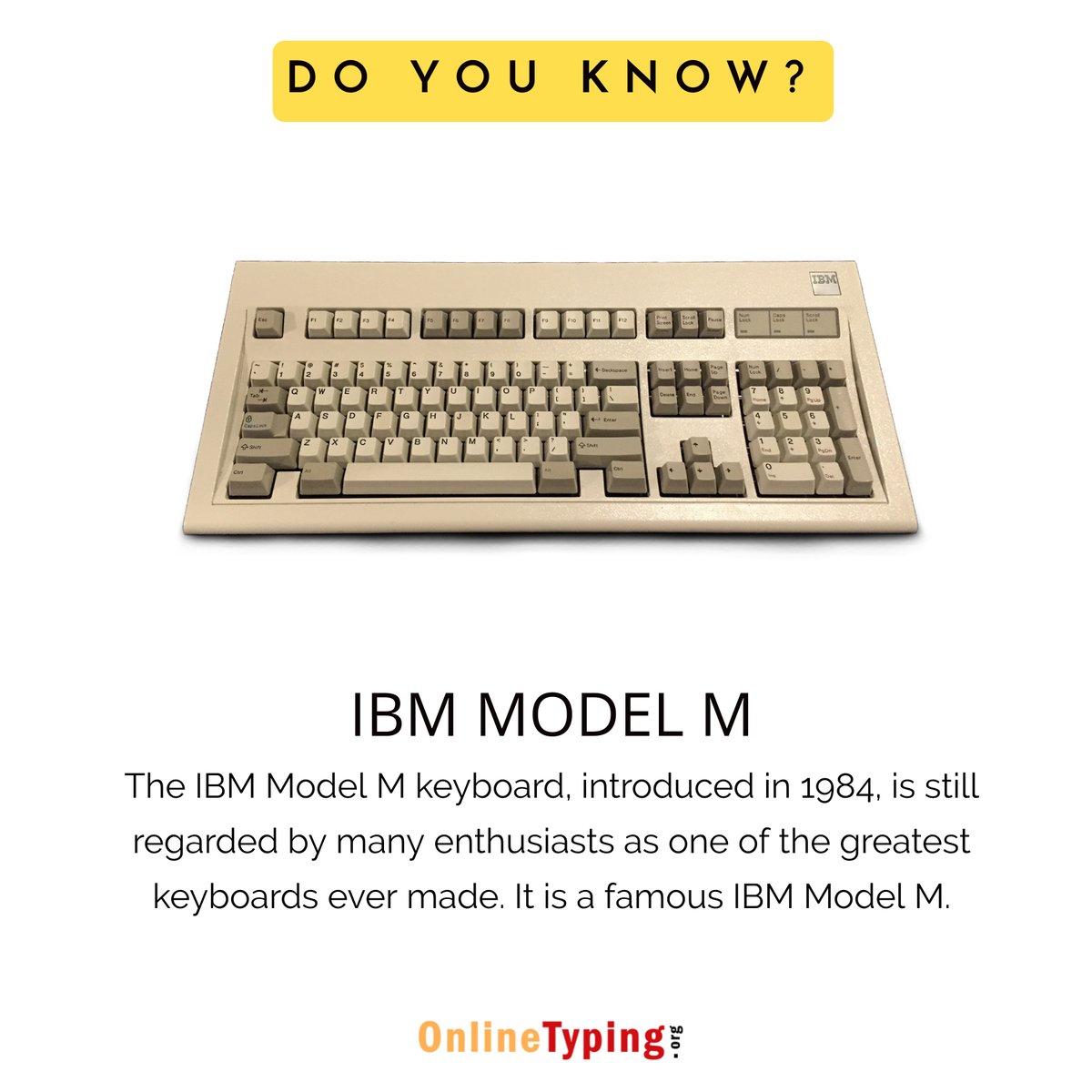 AnythingType's tweet photo. The IBM Model M keyboard, introduced in 1984, is still regarded by many enthusiasts as one of the greatest keyboards ever made. It is a famous IBM Model M.
To learn touch typing visit: https://t.co/I6pYvLlThx
#ibm #IBMmodelM #typing #keyboard #OnlineTyping #touchtyping https://t.co/OlLxACxkHC