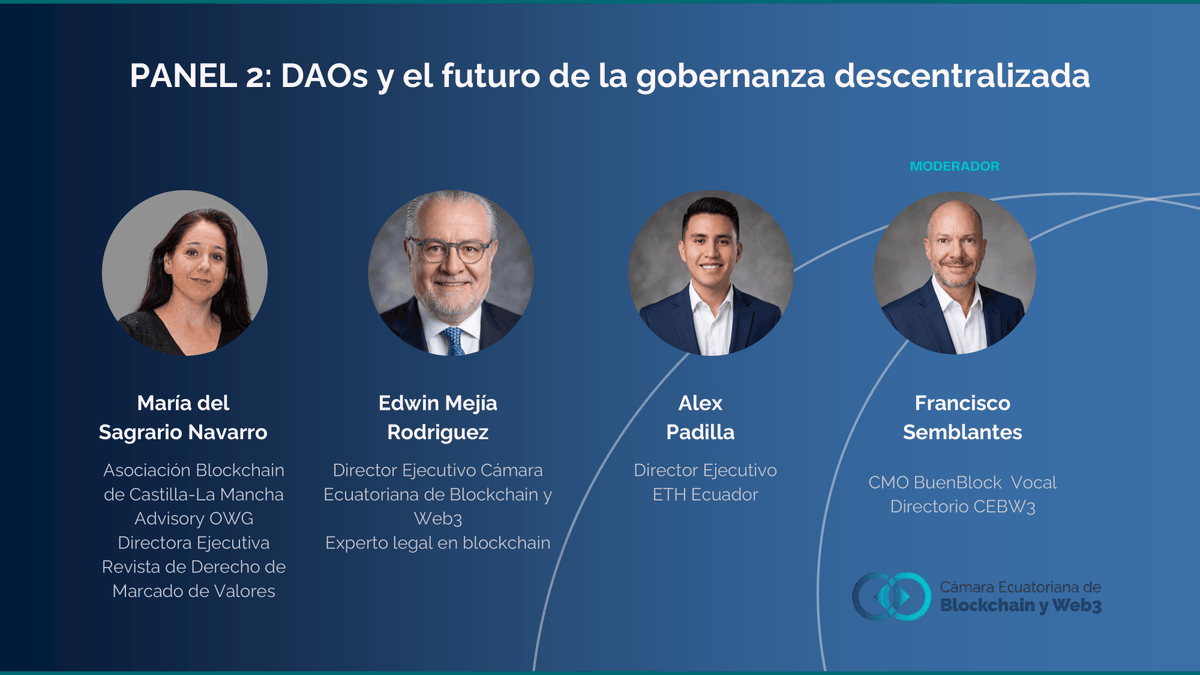 ETH_ECU's tweet photo. Nos alegra contar con la presencia de @padimaster  en el lanzamiento de la Cámara Ecuatoriana de Blockchain y Web3. Nuestro Director Ejecutivo.

Será una oportunidad para compartir perspectivas y conversar sobre el presente y futuro del ecosistema blockchain en Ecuador.

#ETHEcuador #BlockchainEcuador #Web3Ecuador #CEBW3