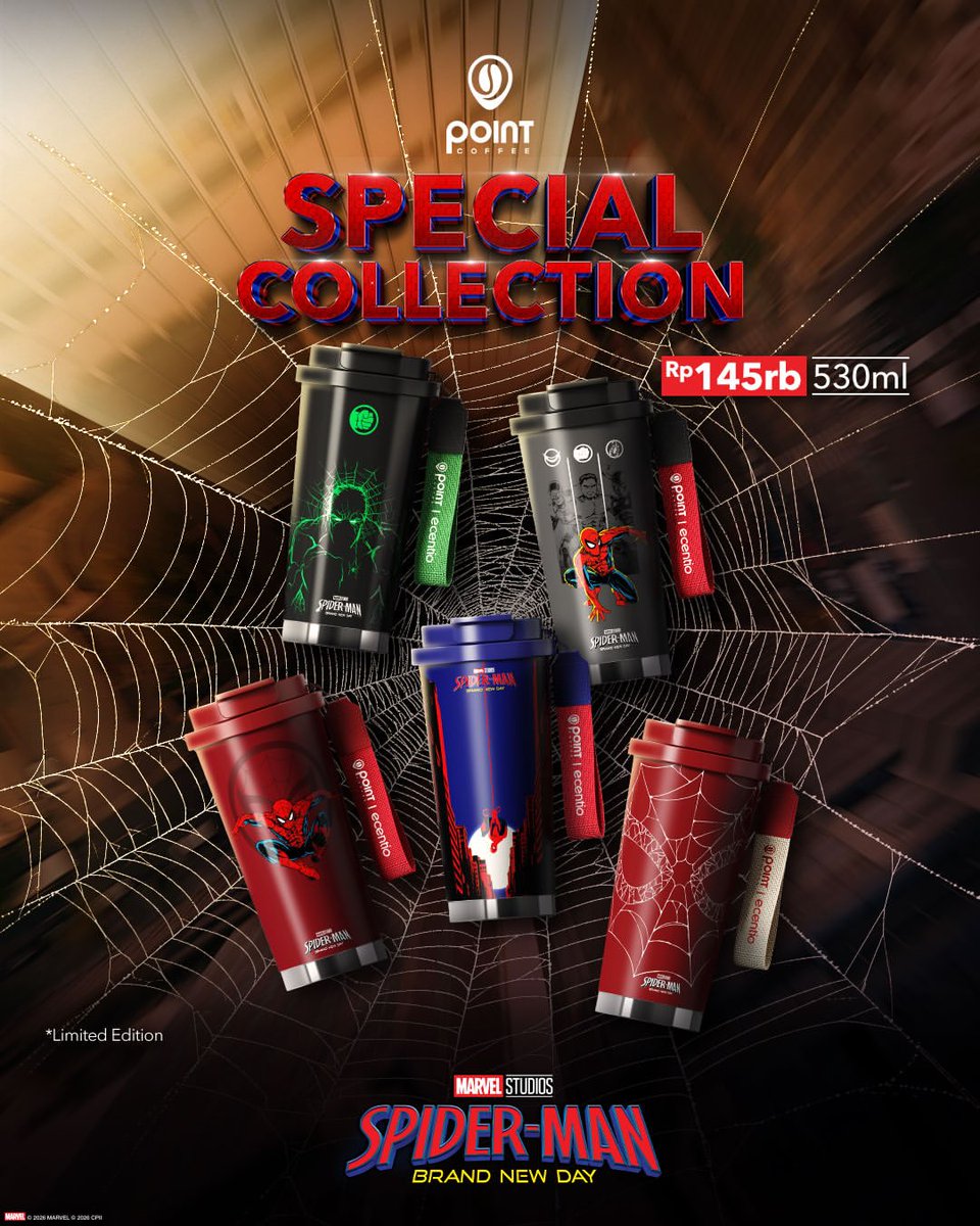 HabisNontonFilm's tweet photo. Setelah edisi TOY STORY 5, sekarang Point Coffee ngerilis tumbler collab sama Ecentio edisi SPIDER-MAN: BRAND NEW DAY! https://t.co/6hzHjZGSRX
