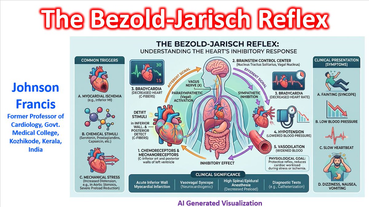 johnsoncardiol's tweet photo. The Bezold-Jarisch reflex is an inhibitory cardiovascular reflex originating from receptors within the heart itself. When triggered, it causes a classic triad of bradycardia, hypotension, and peripheral vasodilation...https://t.co/5xCs9MQhVx https://t.co/IQKjCsBpoU