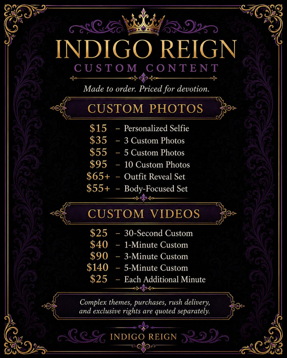 itsindigoreign's tweet photo. Pricing Menus 🤑

#Findomme #SoftLuxury #Tribute #Customs #FatFetish #SSBBW https://t.co/poC7Zva8wc