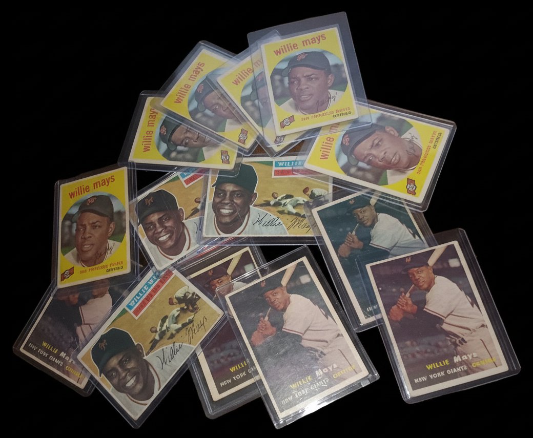 bcbinc's tweet photo. "More than 50 Willie Mays Baseball Cards!" Part of the more than 50 classic Willie Mays baseball cards BCB is bringing to market this month, which came from a single collection! (Oh, by the way, "Mickey &amp; The Duke" were in quantity too.) Read more: https://t.co/TFLtEbaFE2 https://t.co/DcPsoD46Sa