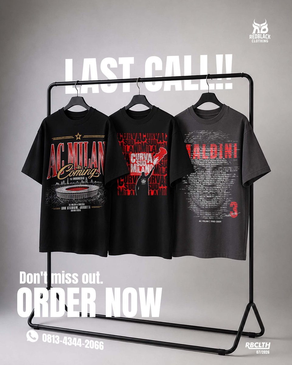 _RBClothing_'s tweet photo. L A S T  D A Y
.
.
.ORDER NOW
🤙 0813-4344-2066
.
.
#acmilan #redblackclothing #maldini #curvasudmilano #rubenamorim https://t.co/Wn9RBnDTAc