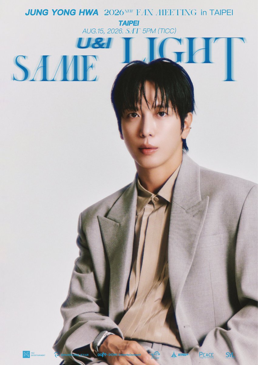JetfuelogMusic's tweet photo. 終於等到了💙
2026 JUNG YONG HWA FAN MEETING SAME LIGHT: U&I IN TAIPEI即將與大家見面✨
等待了這麼久
終於能再次和容和近距離相聚
讓我們一起用最熱情的應援
創造屬於彼此的珍貴回憶！
BOICE台北見 不見不散！
 
🔥搶票時間 2026年07月22日（三） 中午12:00 在年代售票系統及各大便利商店
 
節目資訊
・節目名稱：2026 JUNG YONG HWA FAN MEETING SAME LIGHT: U&I IN TAIPEI
・演出日期：2026年08月15日（六）
・入場時間：16:00（依現場實際情況而定）
・演出時間：17:00（依現場實際情況而定）
・演出地點：台北國際會議中心 TICC
・購票方式：年代售票系統及各大便利商店
・售票時間：2026年07月22日 （三）中午12:00
・購票網址：網頁建構中
 
主辦單位保有活動變更或終止的權利
 
#CNBLUE #씨엔블루
#정용화 #JUNGYONGHWA
#JUNGYONGHWAFANMEETINGINTAIPEI