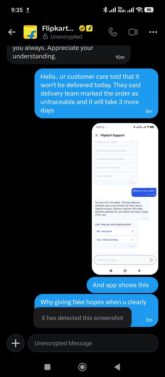 itzme_antony's tweet photo. @Flipkart @flipkartsupport - clear lies from Flipkart support team, din investigate properly and giving fake hopes. Worst Customer experience - #PoorService #flipkart https://t.co/uhVulxhwKQ