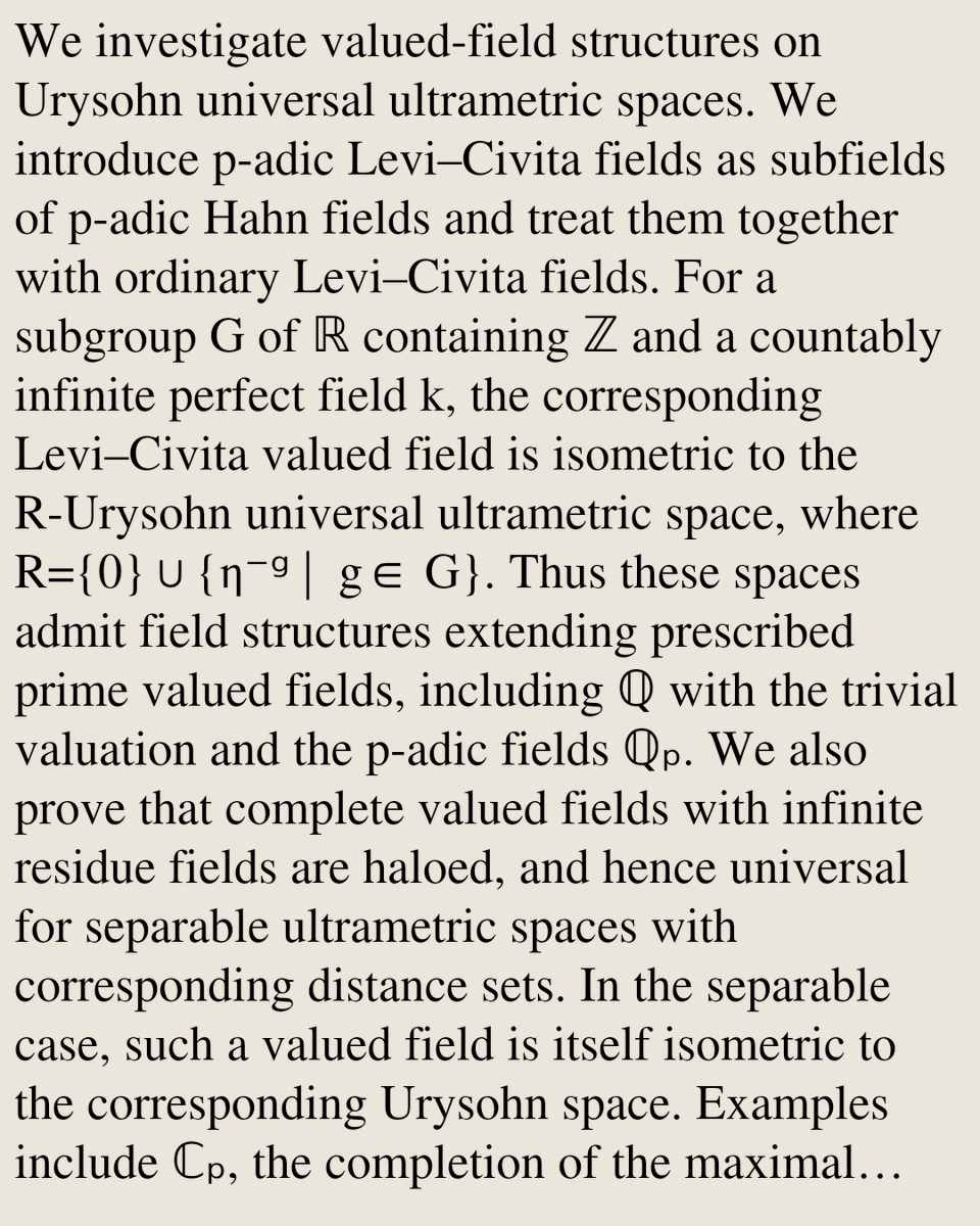 MetricGeometry's tweet photo. Algebraic structures on non-Archimedean Urysohn universal metric spaces

Yoshito Ishiki
https://t.co/uuRhebQAJs [𝚖𝚊𝚝𝚑.𝙼𝙶 𝚖𝚊𝚝𝚑.𝙶𝙽 𝚖𝚊𝚝𝚑.𝙻𝙾 𝚖𝚊𝚝𝚑.𝚁𝙰] https://t.co/cnsFixmjHl