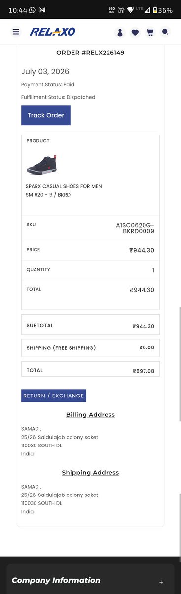 TheIntrovertSam's tweet photo. @RelaxoFootwear I am extremely disappointed with my recent order experience.
I ordered Sparx SM620 Black/Red (Order #RELX226149) from the official Relaxo website. Instead of the product I ordered, I received Sparx SM641 Blue in a damaged box. https://t.co/RkRKlzBJdr