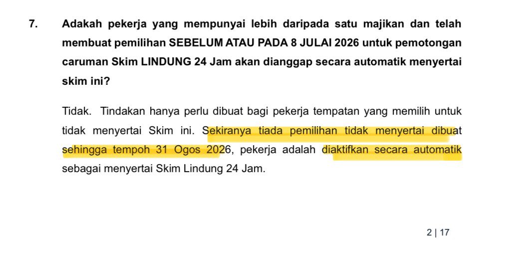bitcoinmalaya's tweet photo. 🚨 Not just PERKESO won’t refund the money they already collected in June

You have ONLY until 31 AUGUST 2026 to opt OUT of Lindung 24 Jam

After that? Automatically enrolled and you will be paying 0.75% from your salary every month

So clever 😂 https://t.co/SI6mlkvpL1