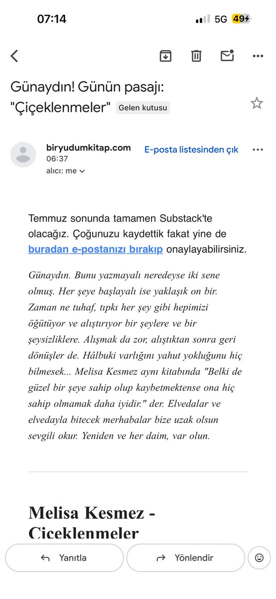 giz3md's tweet photo. Aldığım en güzel mail. 🌺 
@biryudumkitapp https://t.co/G993if6ylO