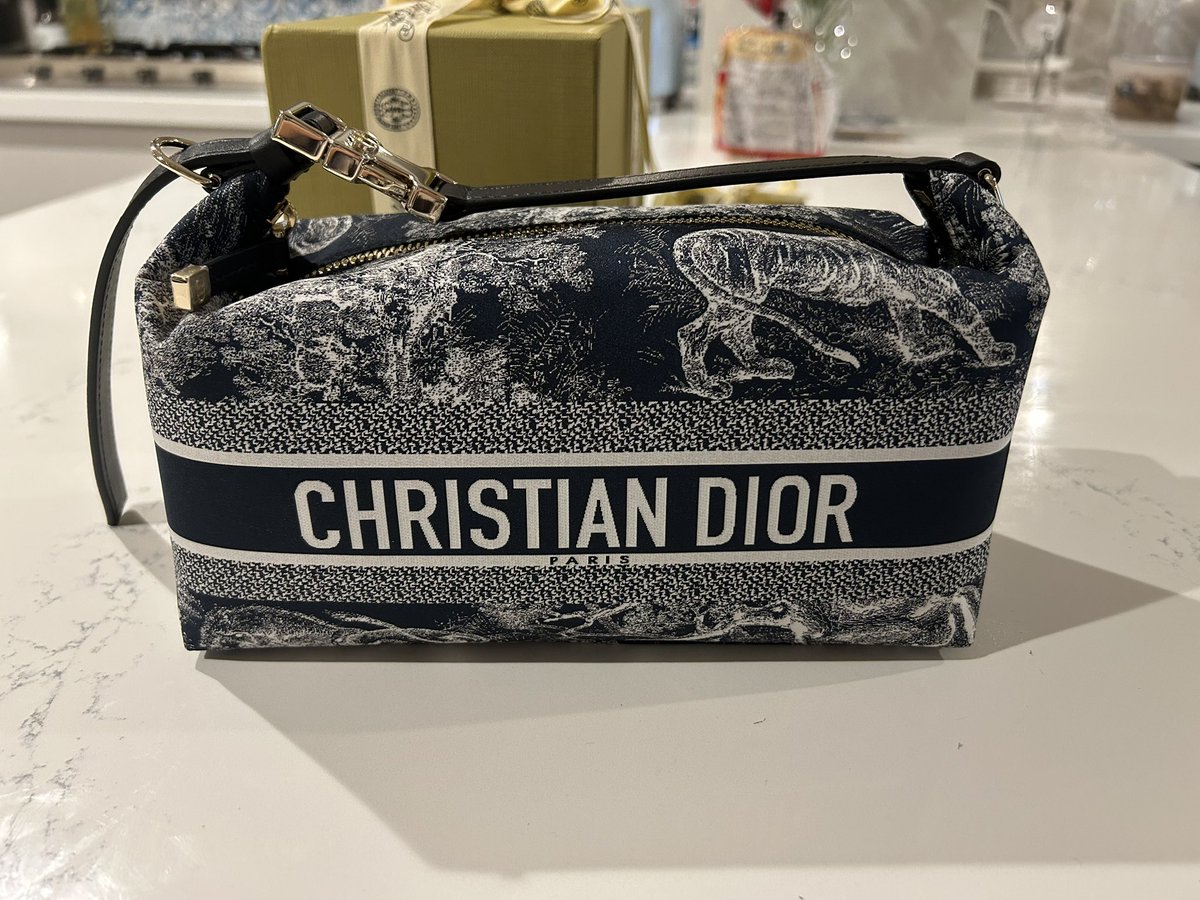 DIOR のポーチ。両脇にレディディオールのスマホケースのストラップ