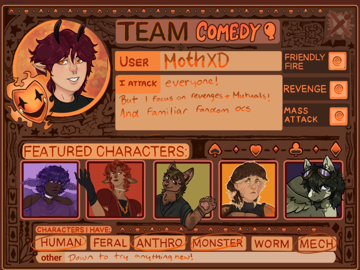 Hellish_Moth's tweet photo. Artfight 2026! Go team comedy 
#artfight2026ㅤ #teamcomedy https://t.co/pxXbAFdLXA