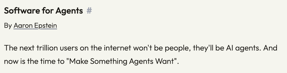 vansharora_1's tweet photo. @prrthh132 @ShubhamInTech "Make Something Agents Want" made it to the @ycombinator RFP! 👏 https://t.co/ZYio37AZ2Q