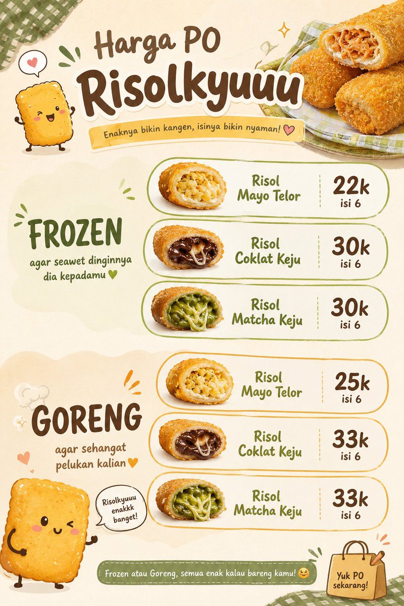 niceuto's tweet photo. Guys open PO risol again yaaa. Ahihihi ayo pada pesan biar aku cepat naik M3 wkwkwk. Ada special rasa Ayam suwir yaaa. https://t.co/magcnjXpWC