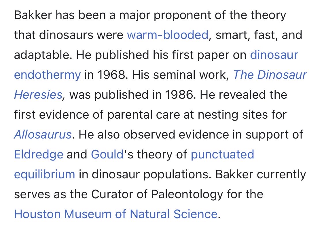 rectangleboy's tweet photo. @turdducken Ahhh he also proposed the warm-blooded-ness theory and talked about Allosaurus caring for their young in his book The Dinosaur Heresies (1986). A YouTuber I watch is a huge fan of Bakker: https://t.co/qc7zPqKwKk https://t.co/8eGJsU0lHf
