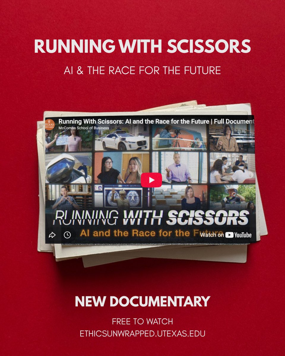 EthicsUnwrapped's tweet photo. Watch Running with Scissors: AI and the Race for the Future for free &amp; explore what it takes to build a more responsible future with #AI. Plus, you'll find accompanying discussion questions to help continue the dialogue long after the credits roll.

https://t.co/uCD0iiGnEt https://t.co/nGsqWHEy50